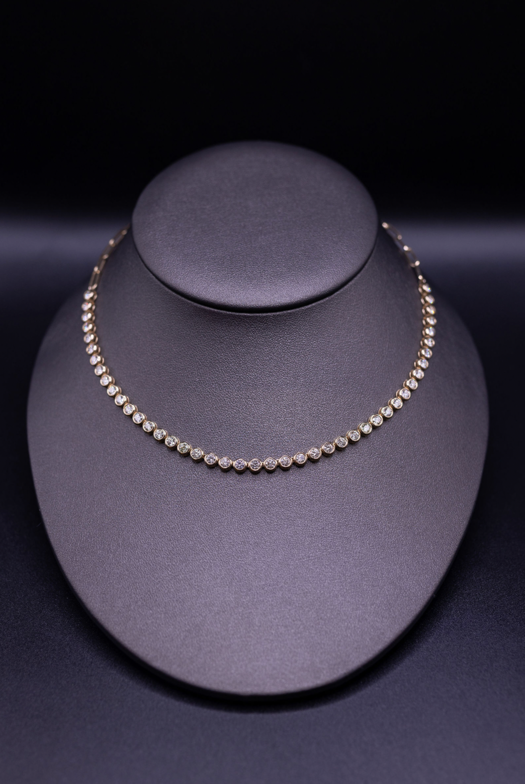 14k YG Half Tennis Necklace 4.6ct