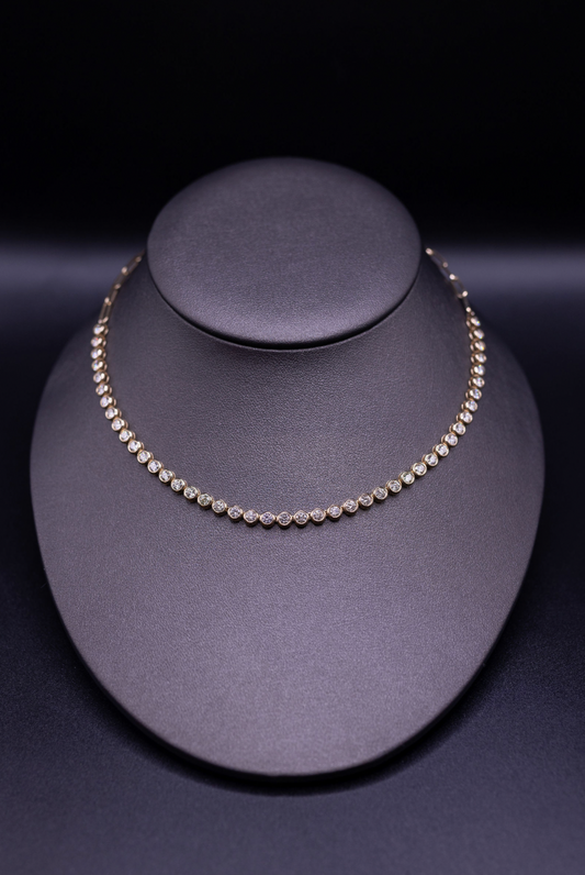 14k YG Half Tennis Necklace 4.6ct