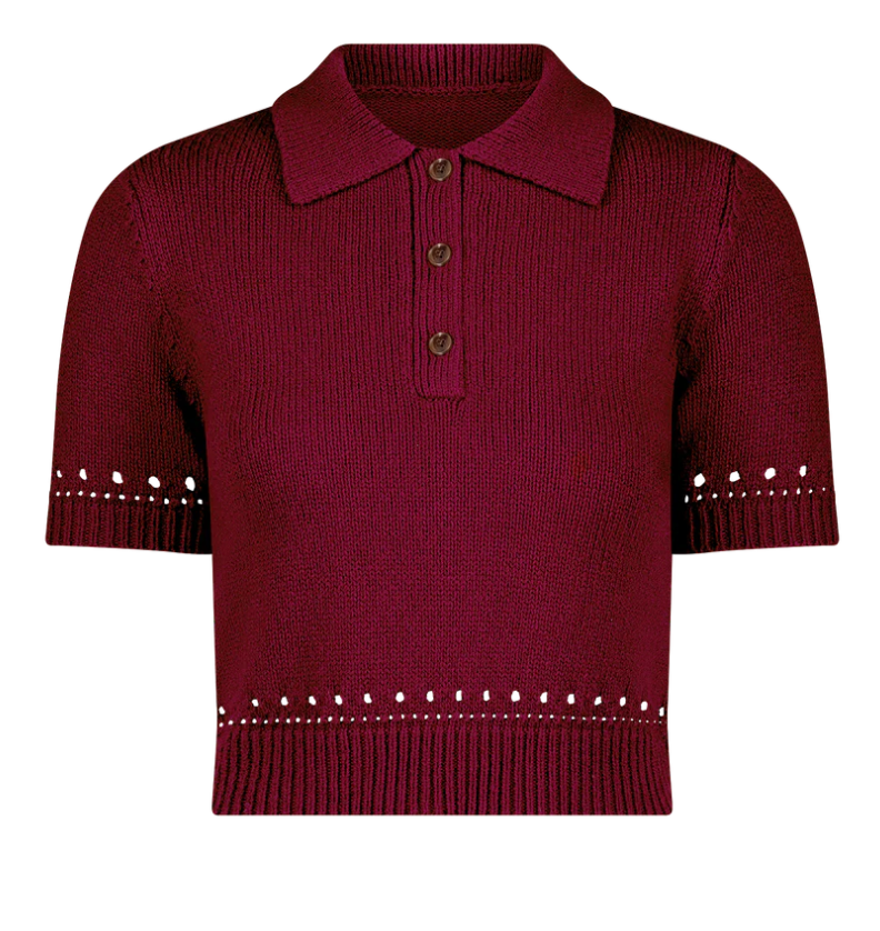 Eyelet Trim Knit Polo Top