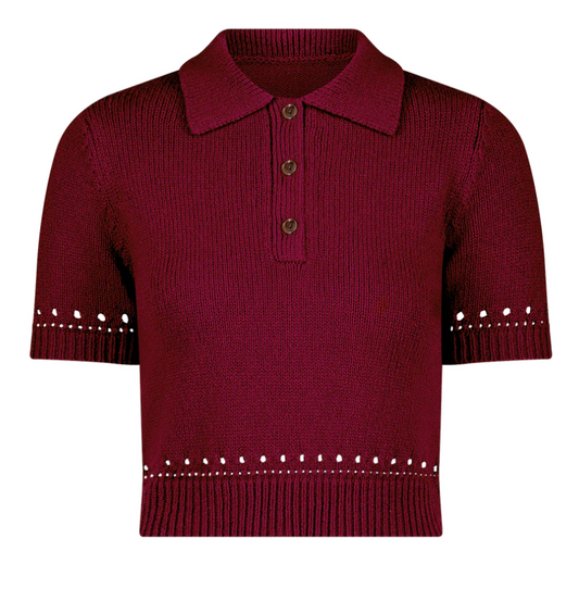 Eyelet Trim Knit Polo Top
