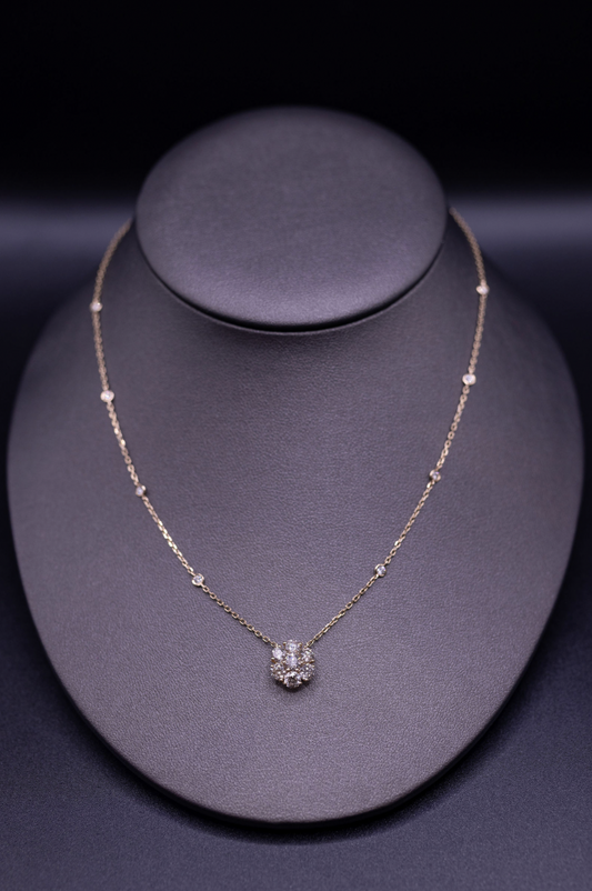 14k YG Diamond Flower Necklace 2.01ct