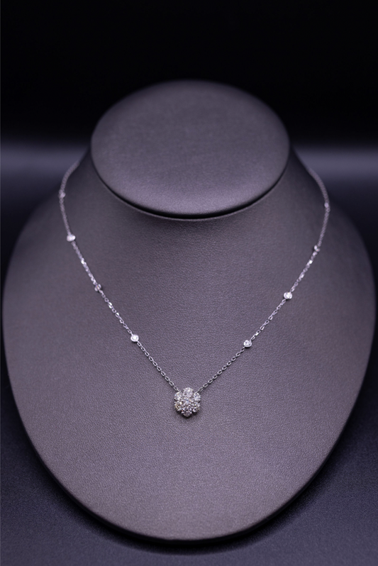 14k WG Diamond Flower Necklace 1.51ct