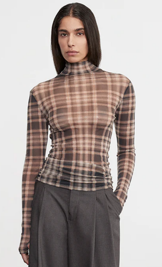 Plaid Mesh L/S Turtleneck